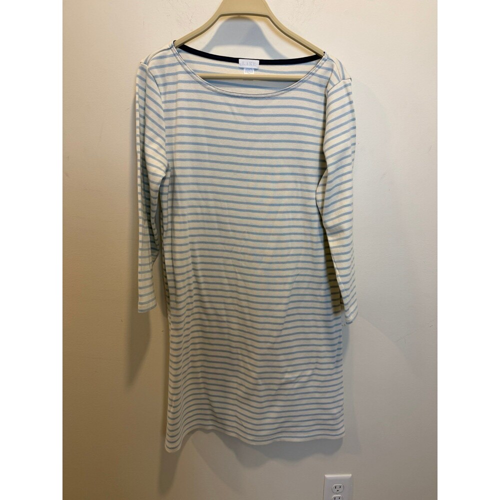 LAKE Women’s Striped Long Sleeve Pajama Gown Blue White Nautical Size M - Cotton